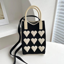 Load image into Gallery viewer, Reusable Small Design Checkered Heart Mini Cute Knitted Bag Crossbody Bag Handbag Women Shopping Bags Wrist Bag