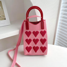 Load image into Gallery viewer, Reusable Small Design Checkered Heart Mini Cute Knitted Bag Crossbody Bag Handbag Women Shopping Bags Wrist Bag