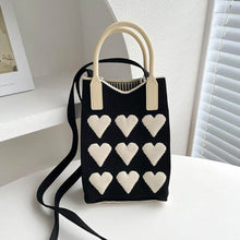 Load image into Gallery viewer, Reusable Small Design Checkered Heart Mini Cute Knitted Bag Crossbody Bag Handbag Women Shopping Bags Wrist Bag