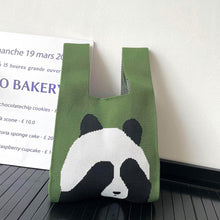 Load image into Gallery viewer, Cute Panda Knitted Shoulder Bag Handbag Student Commuter Leisure Versatile Tote Bag Women Wrist Bag Reusable Shopping Bags