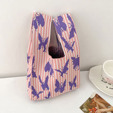 Load image into Gallery viewer, Fashion Handmade Knit Handbag Mini Butterfly Stripe Wrist-bag Female Casual Tote Bag Women Student Reusable Shopping Bag