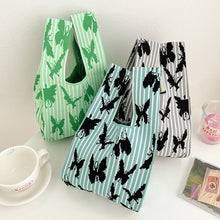 Load image into Gallery viewer, Fashion Handmade Knit Handbag Mini Butterfly Stripe Wrist-bag Female Casual Tote Bag Women Student Reusable Shopping Bag
