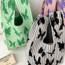 Load image into Gallery viewer, Fashion Handmade Knit Handbag Mini Butterfly Stripe Wrist-bag Female Casual Tote Bag Women Student Reusable Shopping Bag