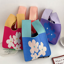Load image into Gallery viewer, Handmade Fashion Knit Handbag Casual Flower Wrist-bag Large Capacity Female Tote Bag Women Student Reusable Shopping Bags
