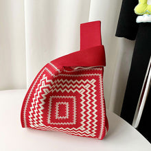 Load image into Gallery viewer, Handmade Zebra-stripe Knit Handbag Casual Wave Lavender Wrist-bag Female Tote Bag Women Reusable Shopping Bags