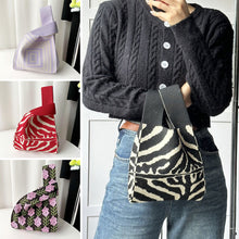 Load image into Gallery viewer, Handmade Zebra-stripe Knit Handbag Casual Wave Lavender Wrist-bag Female Tote Bag Women Reusable Shopping Bags