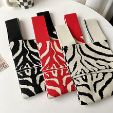 Load image into Gallery viewer, Handmade Zebra-stripe Knit Handbag Casual Wave Lavender Wrist-bag Female Tote Bag Women Reusable Shopping Bags