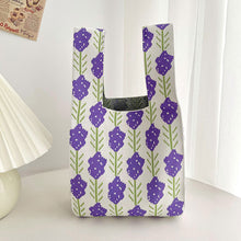 Load image into Gallery viewer, Handmade Zebra-stripe Knit Handbag Casual Wave Lavender Wrist-bag Female Tote Bag Women Reusable Shopping Bags