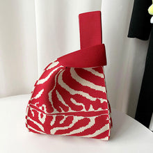 Load image into Gallery viewer, Handmade Zebra-stripe Knit Handbag Casual Wave Lavender Wrist-bag Female Tote Bag Women Reusable Shopping Bags