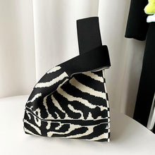 Load image into Gallery viewer, Handmade Zebra-stripe Knit Handbag Casual Wave Lavender Wrist-bag Female Tote Bag Women Reusable Shopping Bags