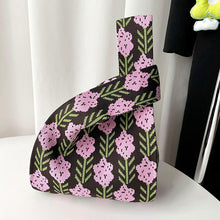 Load image into Gallery viewer, Handmade Zebra-stripe Knit Handbag Casual Wave Lavender Wrist-bag Female Tote Bag Women Reusable Shopping Bags