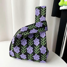 Load image into Gallery viewer, Handmade Zebra-stripe Knit Handbag Casual Wave Lavender Wrist-bag Female Tote Bag Women Reusable Shopping Bags