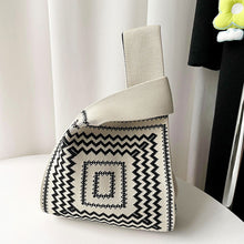 Load image into Gallery viewer, Handmade Zebra-stripe Knit Handbag Casual Wave Lavender Wrist-bag Female Tote Bag Women Reusable Shopping Bags