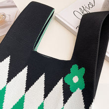 Load image into Gallery viewer, Handmade Knit Handbag Casual Knitted Bag Diamond Checkered Small Flower Wrist-bag Female Tote Bag Women Reusable Shopping Bags