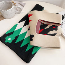 Load image into Gallery viewer, Handmade Knit Handbag Casual Knitted Bag Diamond Checkered Small Flower Wrist-bag Female Tote Bag Women Reusable Shopping Bags