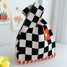 Load image into Gallery viewer, Handmade Knit Handbag Casual Knitted Bag Plaid Checkerboard Flower Wrist-bag Female Tote Bag Women Reusable Shopping Bags