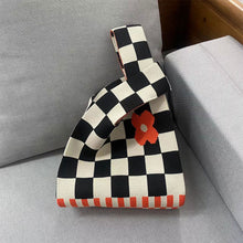 Load image into Gallery viewer, Handmade Knit Handbag Casual Knitted Bag Plaid Checkerboard Flower Wrist-bag Female Tote Bag Women Reusable Shopping Bags