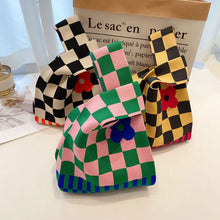 Load image into Gallery viewer, Handmade Knit Handbag Casual Knitted Bag Plaid Checkerboard Flower Wrist-bag Female Tote Bag Women Reusable Shopping Bags