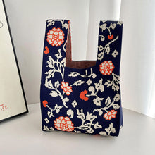 Load image into Gallery viewer, Handmade Knit Handbag Casual Knitted Bag Girls' Floral Color Matching Knitting Wrist-bag Female Tote Bag Women Reusable Shopping Bags