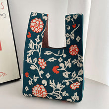Load image into Gallery viewer, Handmade Knit Handbag Casual Knitted Bag Girls' Floral Color Matching Knitting Wrist-bag Female Tote Bag Women Reusable Shopping Bags