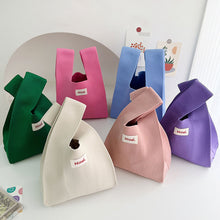 Load image into Gallery viewer, Handmade Knit Handbag Casual Knitted Bag Solid Color Knitting Wrist-bag Female Tote Bag Women Reusable Shopping Bags