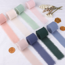 Load image into Gallery viewer, 5m/Roll Handmade Frayed Edged Satin Chiffon Silk Ribbon For Wedding Invitation Wrapping Flower Bouquets Gift Packaging Birthday Party Decor