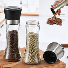 Load image into Gallery viewer, Manual Pepper and Salt Grinder Multifunctional Crusher Glass Seasoning Bottle Pepper Mill and Salt Shaker with Adjustable Coarseness