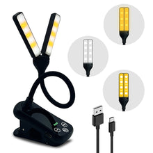 Load image into Gallery viewer, Dual Head Mini LED Book Lamp 3 Light Color 8 Brightness Night Light Clip-On Reading Study Desk Lamp Rechargeable Travel Bedroom Reading Light