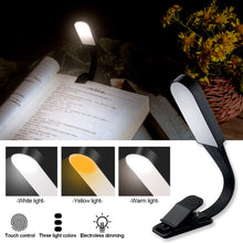 Load image into Gallery viewer, Mini LED Book Night 3 Light Color Adjustable Brightness Clip-On Study Reading Lamp Rechargeable Travel Bedroom Reading Lamp