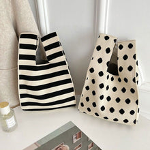 Load image into Gallery viewer, Knitted Black White Striped Polka Dot Handbag Fashionable Portable Knitted Shoulder Bag Women Casual Bag