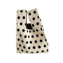 Load image into Gallery viewer, Knitted Black White Striped Polka Dot Handbag Fashionable Portable Knitted Shoulder Bag Women Casual Bag