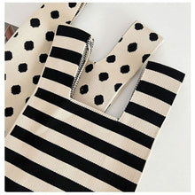 Load image into Gallery viewer, Knitted Black White Striped Polka Dot Handbag Fashionable Portable Knitted Shoulder Bag Women Casual Bag