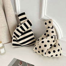 Load image into Gallery viewer, Knitted Black White Striped Polka Dot Handbag Fashionable Portable Knitted Shoulder Bag Women Casual Bag