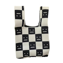 Load image into Gallery viewer, Simple Checkerboard Square Smiling Face Knitted Shoulder Bag Handbag Versatile Large Capacity Soft Knitted Bag
