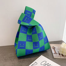 Load image into Gallery viewer, Simple Checkerboard Square Smiling Face Knitted Shoulder Bag Handbag Versatile Large Capacity Soft Knitted Bag