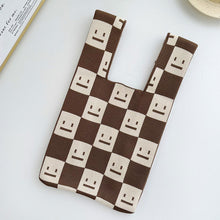 Load image into Gallery viewer, Simple Checkerboard Square Smiling Face Knitted Shoulder Bag Handbag Versatile Large Capacity Soft Knitted Bag