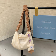 Load image into Gallery viewer, Corduroy Retro Underarm Bag Pleated Contrasting Color Shoulder Strap Shoulder Bag Cute Pendant Large Capacity Crossbody Bag
