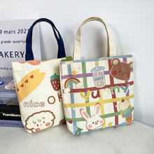 Load image into Gallery viewer, Casual Canvas Bag Cute Cartoon Large Capacity Handbag Portable Reusable Shopping Bag Handbag For Women