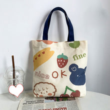 Load image into Gallery viewer, Casual Canvas Bag Cute Cartoon Large Capacity Handbag Portable Reusable Shopping Bag Handbag For Women