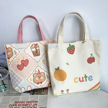 Load image into Gallery viewer, Casual Canvas Bag Cute Cartoon Large Capacity Handbag Portable Reusable Shopping Bag Handbag For Women