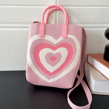 Load image into Gallery viewer, Gradient Contrast Color Heart Pattern Knitted Shoulder Bag Handbag Fashionable Casual Women Crossbody Bag Handbag