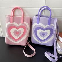 Load image into Gallery viewer, Gradient Contrast Color Heart Pattern Knitted Shoulder Bag Handbag Fashionable Casual Women Crossbody Bag Handbag