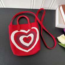 Load image into Gallery viewer, Gradient Contrast Color Heart Pattern Knitted Shoulder Bag Handbag Fashionable Casual Women Crossbody Bag Handbag