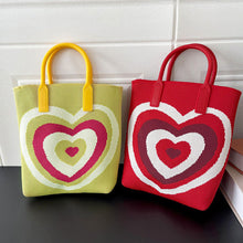 Load image into Gallery viewer, Gradient Contrast Color Heart Pattern Knitted Shoulder Bag Handbag Fashionable Casual Women Crossbody Bag Handbag