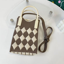 Load image into Gallery viewer, Checkered Rhombus Pattern Versatile Knitted Handbagag Contrast Color Mini Cute Crossbody Bag Mobile Phone Bag