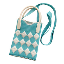 Load image into Gallery viewer, Checkered Rhombus Pattern Versatile Knitted Handbagag Contrast Color Mini Cute Crossbody Bag Mobile Phone Bag
