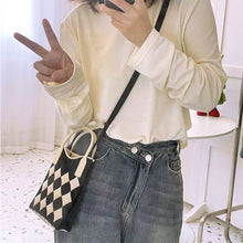 Load image into Gallery viewer, Checkered Rhombus Pattern Versatile Knitted Handbagag Contrast Color Mini Cute Crossbody Bag Mobile Phone Bag