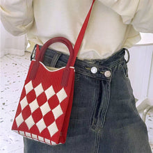 Load image into Gallery viewer, Checkered Rhombus Pattern Versatile Knitted Handbagag Contrast Color Mini Cute Crossbody Bag Mobile Phone Bag