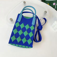 Load image into Gallery viewer, Checkered Rhombus Pattern Versatile Knitted Handbagag Contrast Color Mini Cute Crossbody Bag Mobile Phone Bag