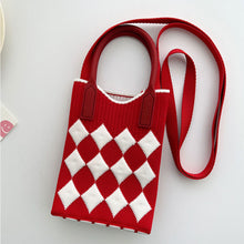 Load image into Gallery viewer, Checkered Rhombus Pattern Versatile Knitted Handbagag Contrast Color Mini Cute Crossbody Bag Mobile Phone Bag